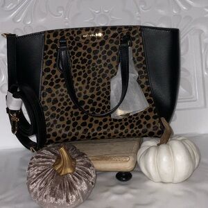 Michael Kors AVRIL CHEETAH CALF HAIR Print Black Tote Medium Sold Out HOT Item